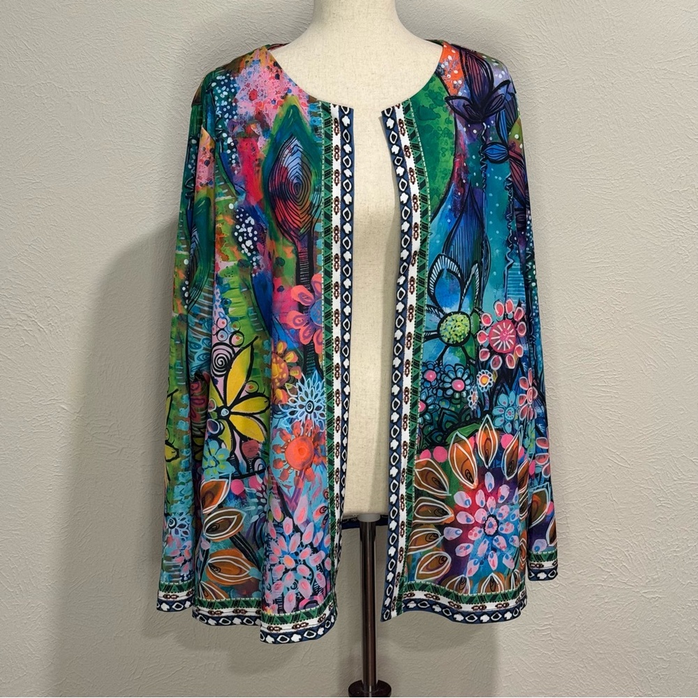 Colorful Floral Open Front Jacket Size XL